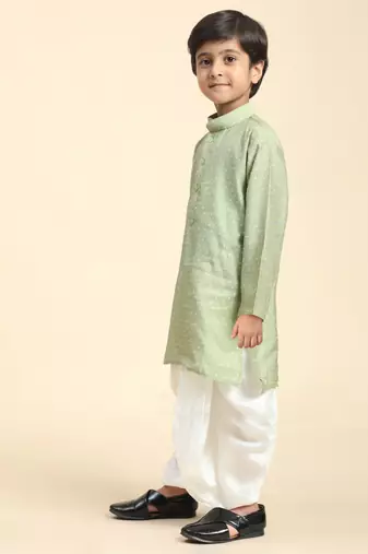 Green Printed Cotton Printed Dhoti kurta Set for Boys Ethnic Wear