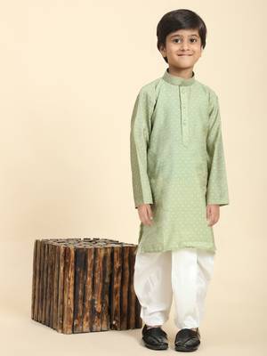 Green Printed Cotton Printed Dhoti kurta Set for Boys Ethnic Wear 6