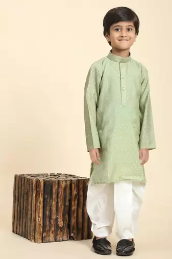 Green Printed Cotton Printed Dhoti kurta Set for Boys Ethnic Wear