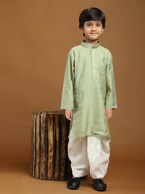 Green Printed Cotton Printed Dhoti kurta Set for Boys Ethnic Wear 7