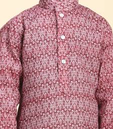Maroon Printed Cotton Jacquard Kurta Pajama Set for Boys Ethnic Wear