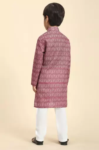Maroon Printed Cotton Jacquard Kurta Pajama Set for Boys Ethnic Wear