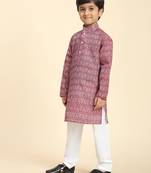 Maroon Printed Cotton Jacquard Kurta Pajama Set for Boys Ethnic Wear