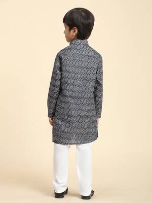 Black Printed Cotton Jacquard Kurta Pajama Set for Boys Ethnic Wear 7