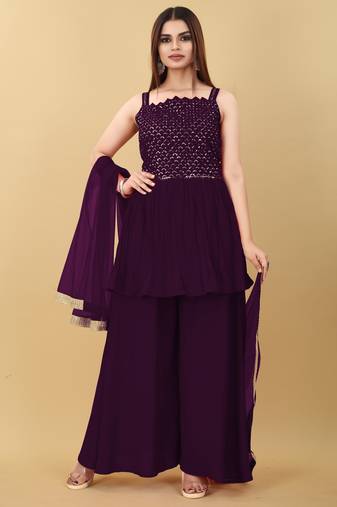 Women viscose rayon kurta sharara dupatta set