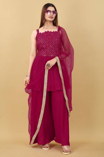 Women viscose rayon kurta sharara dupatta set