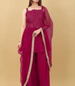 Women viscose rayon kurta sharara dupatta set