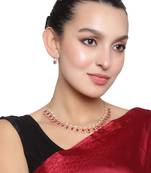 American Diamond Gold Plated Ruby Color Stone Necklace Set