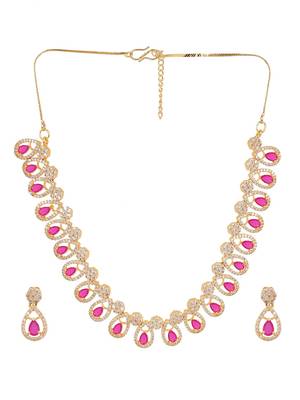 American Diamond Gold Plated Ruby Color Stone Necklace Set 3