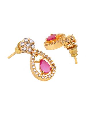 American Diamond Gold Plated Ruby Color Stone Necklace Set 4