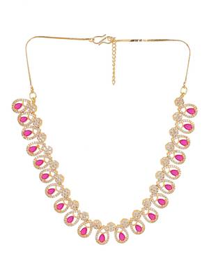 American Diamond Gold Plated Ruby Color Stone Necklace Set 5