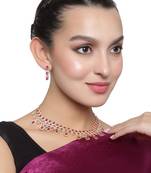 American Diamond Ruby Color Gold Plated Necklace Set