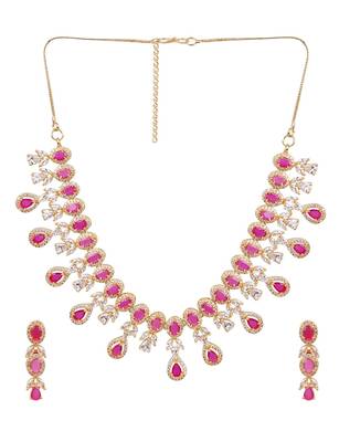 American Diamond Ruby Color Gold Plated Necklace Set 5