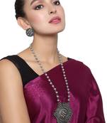 Oxidized Silver Color Double Color Tone Long Necklace Set