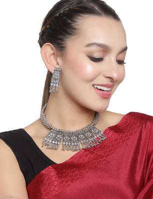 Oxidized Silver Color Choker Necklace Set 1