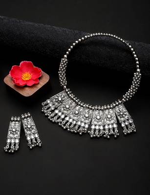 Oxidized Silver Color Choker Necklace Set 2