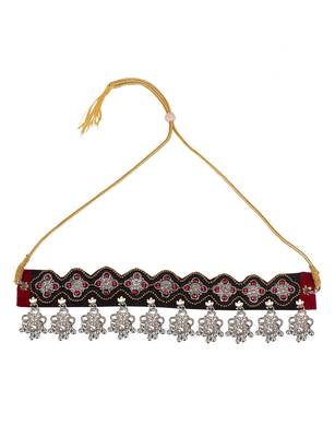 Oxidized Silver Color Beads Weaving Maroon & Black Color Beads Choker Necklace Set 3