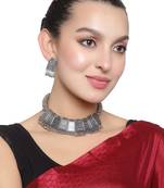 Oxidized Silver Color Choker Necklace Set