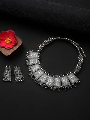 Oxidized Silver Color Choker Necklace Set 2