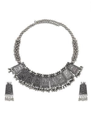 Oxidized Silver Color Choker Necklace Set 3