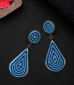 Oxidized Silver Color Blue & Black Beads Weaving Earrings Set