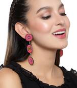Oxidized Silver Color Pink Beads Weaving Earrings Set