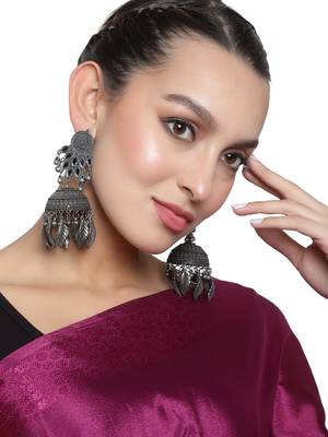 Oxidized Silver Color Mirror Stud Jhumka Earrings 1
