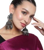 Oxidized Silver Color Mirror Stud Jhumka Earrings
