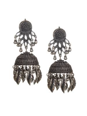 Oxidized Silver Color Mirror Stud Jhumka Earrings 3