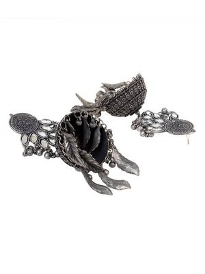 Oxidized Silver Color Mirror Stud Jhumka Earrings 4