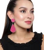 Oxidized Silver Color Pink & Orange Beads Weaving Earrings Set