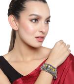 Oxidized Silver Color Minakari Multicolor Mirror Stud Adjustable Bracelet