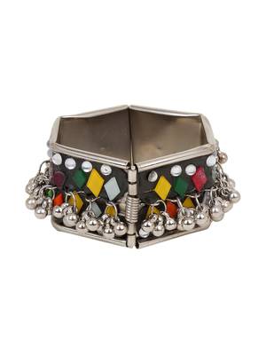 Oxidized Silver Color Minakari Multicolor Mirror Stud Adjustable Bracelet 3