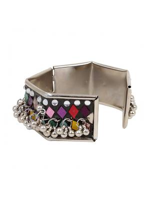 Oxidized Silver Color Minakari Multicolor Mirror Stud Adjustable Bracelet 4