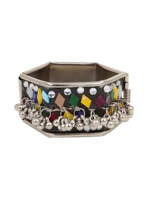 Oxidized Silver Color Minakari Multicolor Mirror Stud Adjustable Bracelet 5