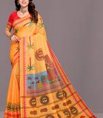 Pongal Special Yellow Woven Linen Saree With Blouse