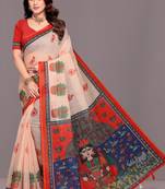 Pongal Special Cream Woven Linen Saree With Blouse