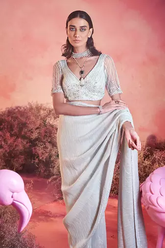 Aasma saree set in white