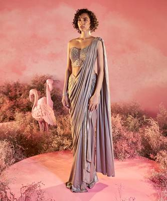 Metallic crystal drape saree 1