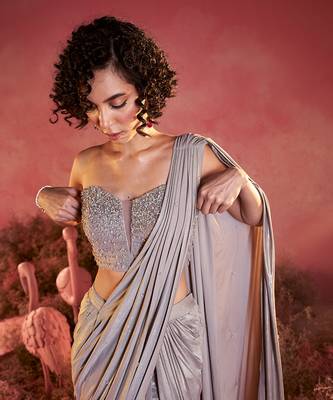 Metallic crystal drape saree 2