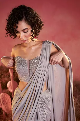 Metallic crystal drape saree