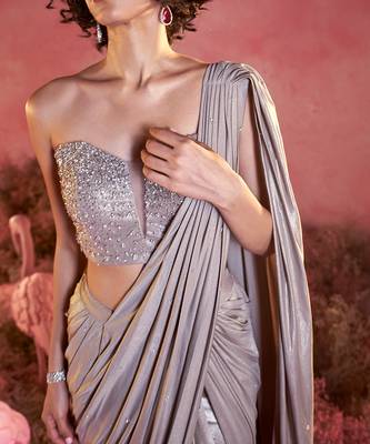 Metallic crystal drape saree 3
