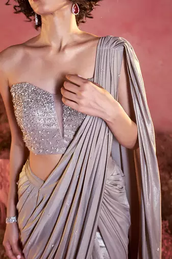 Metallic crystal drape saree