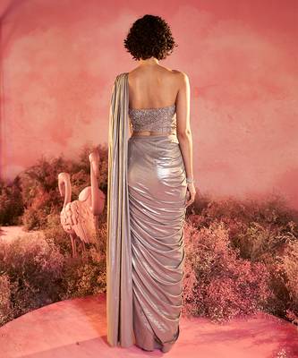 Metallic crystal drape saree 4