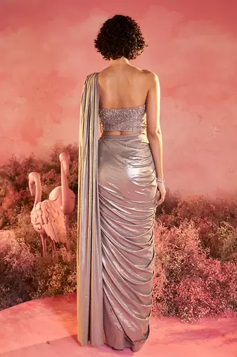 Metallic crystal drape saree