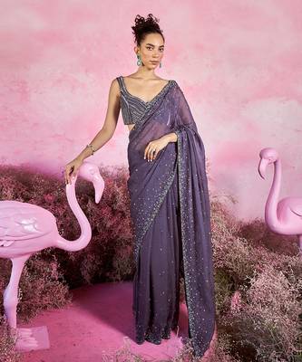 Galaxy saree set in deep purple 1