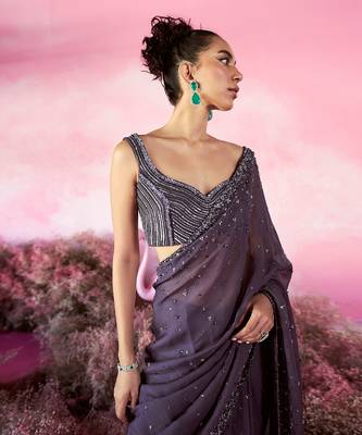 Galaxy saree set in deep purple 2
