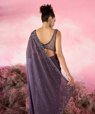Galaxy saree set in deep purple 3