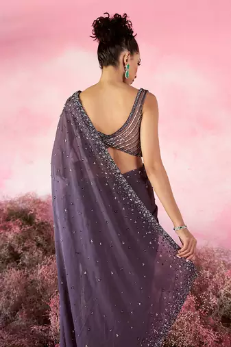Galaxy saree set in deep purple