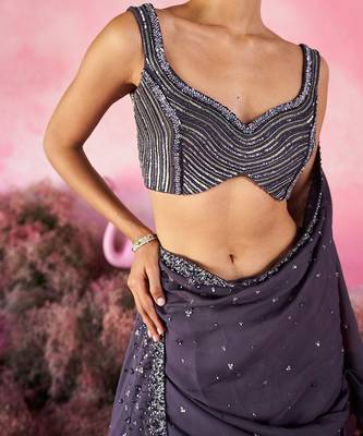 Galaxy saree set in deep purple 4